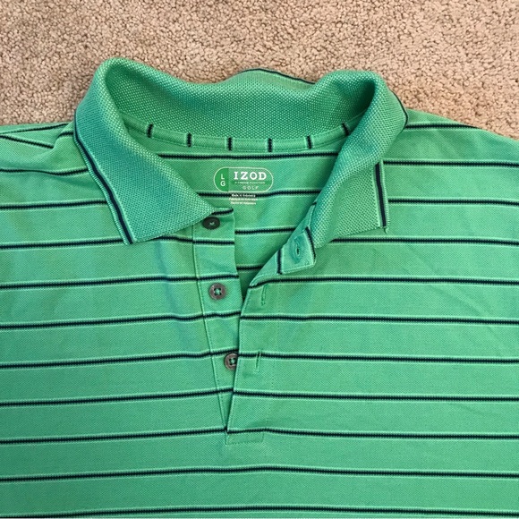 Izod Polo Shirt Men Size L Green Stripe X Treme Function Golf Shirt Short Sleeve - Picture 2 of 8